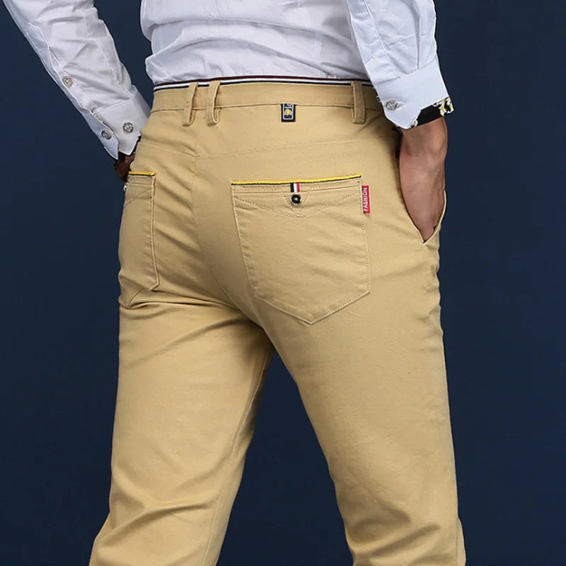 2024 New Korean Men Casual Pants Stretch Slim Fit Trousers High Quality Straight Stretch Pants Men