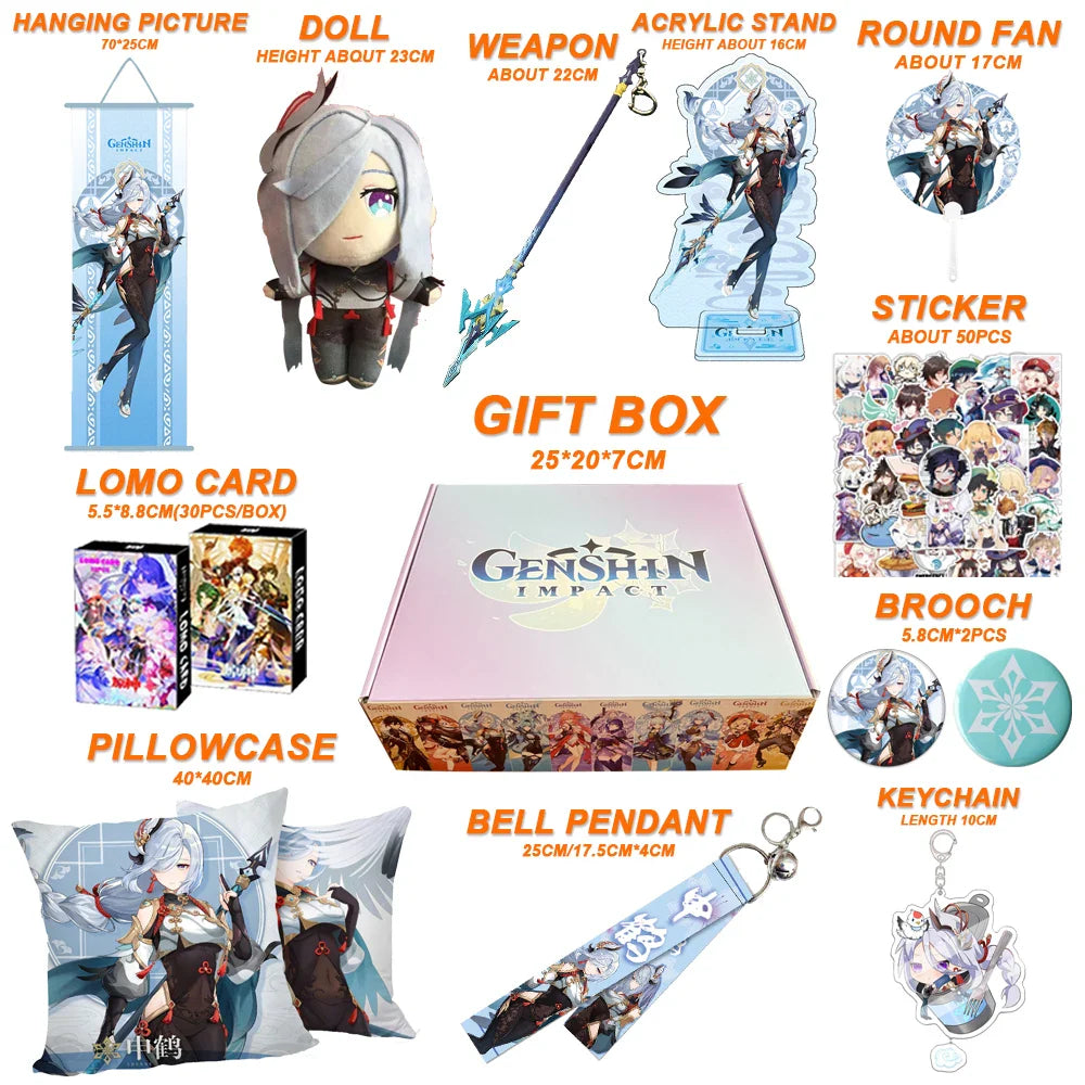 Genshin Impact Xianyun Navia Fontaine Furina Neuvillette Wriothesley Focalors Baizhu Kaveh Gift Box Include Keychain Doll Pillow