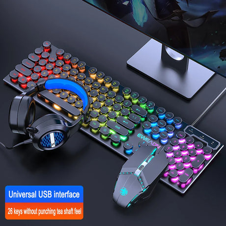 Three-piece Set Punk Gaming Keyboard and Mouse Earphone Set Luminous Keyboards 1600 DPI Mice Headset Combos Computer Accessories