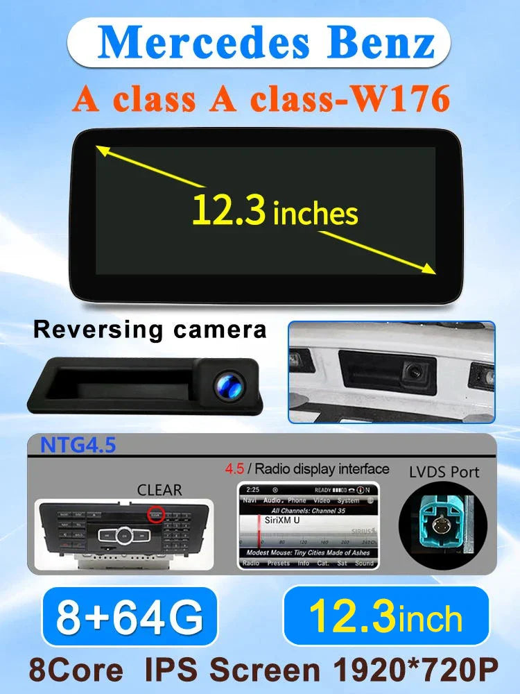 Snapdragon665 8Core Android12 System Apple Carplay Car Video Player Navigation Multimedia Screen For Mercedes Benz A Class W176