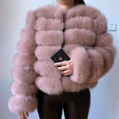 WEFURLENA 2023 New Real Fur Coat  Winter Jacket Women natural large wool fox fur coat Street warm long sleeve detachable vest