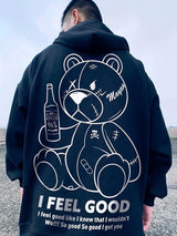 Men's Harajuku Fashion Hoodies Beer Bear Print Kawaii Sweatshirts Zipper Hip Hop Streetwear 2022 Autumn Casual Oversized Hoody