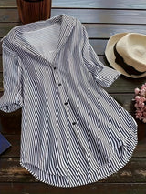 Plus Size Tops for Women Long Sleeve Casual Striped Print Button Down Shirts Loose Turn Down Collar Blouses