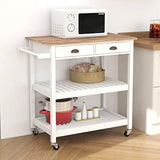 ChooChoo Rolling Kitchen Cart, Portable Kitchen Island Wood Top Kitchen Trolley with Drawers and Two-Tier Open Shelf