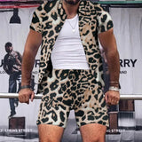 Men Clothes Trend Men Sets Leopard Print Men's Two Piece Outfits Street Casual Printing Short-sleeved Shirt Shorts Fashion Suit