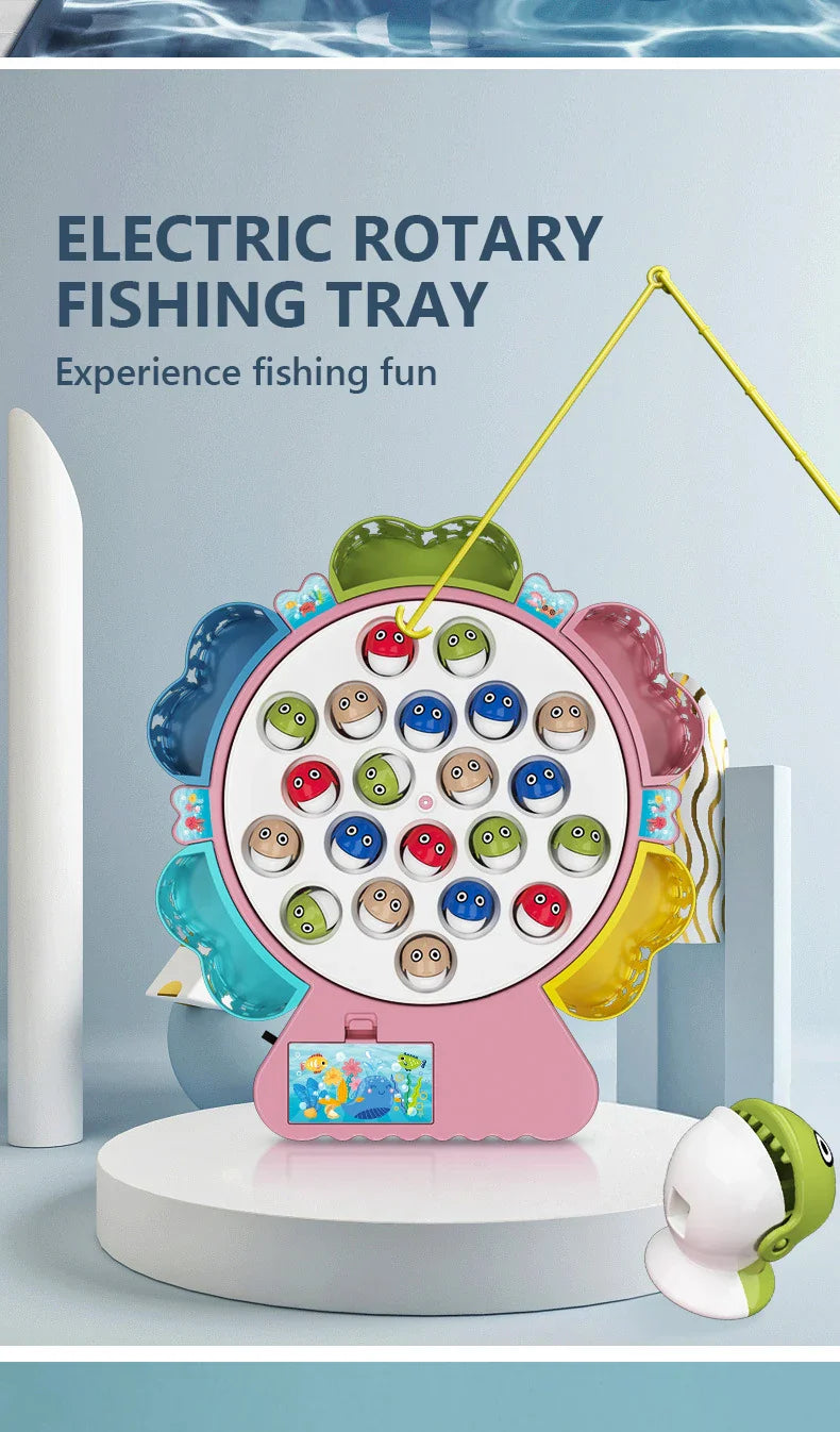 Children Electric Fishing Toys with Music Rotating Fish Interactive Board Game Fine Motor Skill Parent-child Toys for Kids Gifts