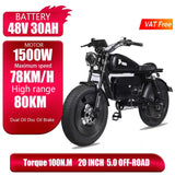 ZPW Black Warrior 1500W Motorbikes 48V 60AH Ebike Adult Road Electric Bicycle 20 inch Off-road Fat Tyre Electric Bike 2000w