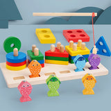 2 in 1 Montessori Baby Developmental Toys Shape Sorting Puzzle and Fishing Game Wooden Educational Toys for Children 3 4 5 Years