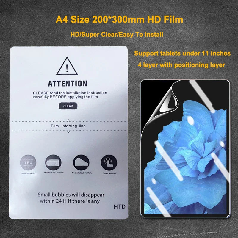 VORMIR 20pcs Universal Tablets Film Hydrogel Movies Screen Protector for iPad Air 200*300mm HD Transparent Films for Cutting