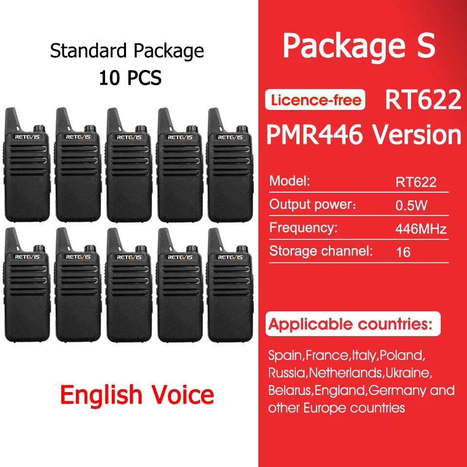 Retevis RT622 Mini Walkie Talkie 4 Pcs Walkie-talkies PMR446 FRS VOX Portable Two Way Radio Station for Restaurant Hotel