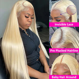 13x6 HD Transparent 613 Blonde Lace Frontal Human Hair Wigs Honey Colored Wig Brazilian Bone Straight 13x4 Lace Front Wig 36inch