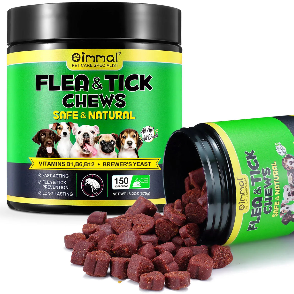 Flea and Tick Prevention for Dogs Chewables Natural Dog Flea & Tick Control Supplement Oral Flea Chew Pills All Breeds and Ages