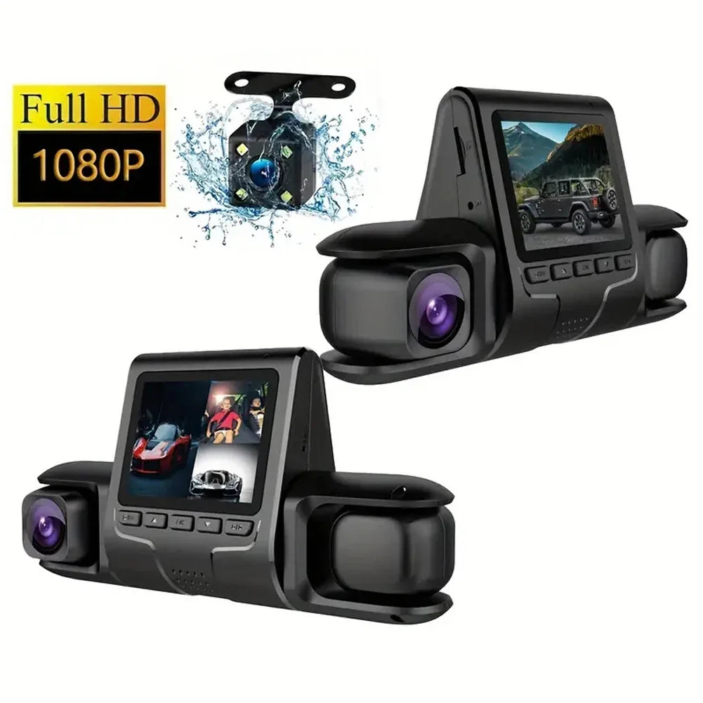 3 Camera Lens Car DVR Dash Camera HD 1080P IR Night View 3-Channel Dash Cam Video Recorder Loop Recording Parking Monitor 2023