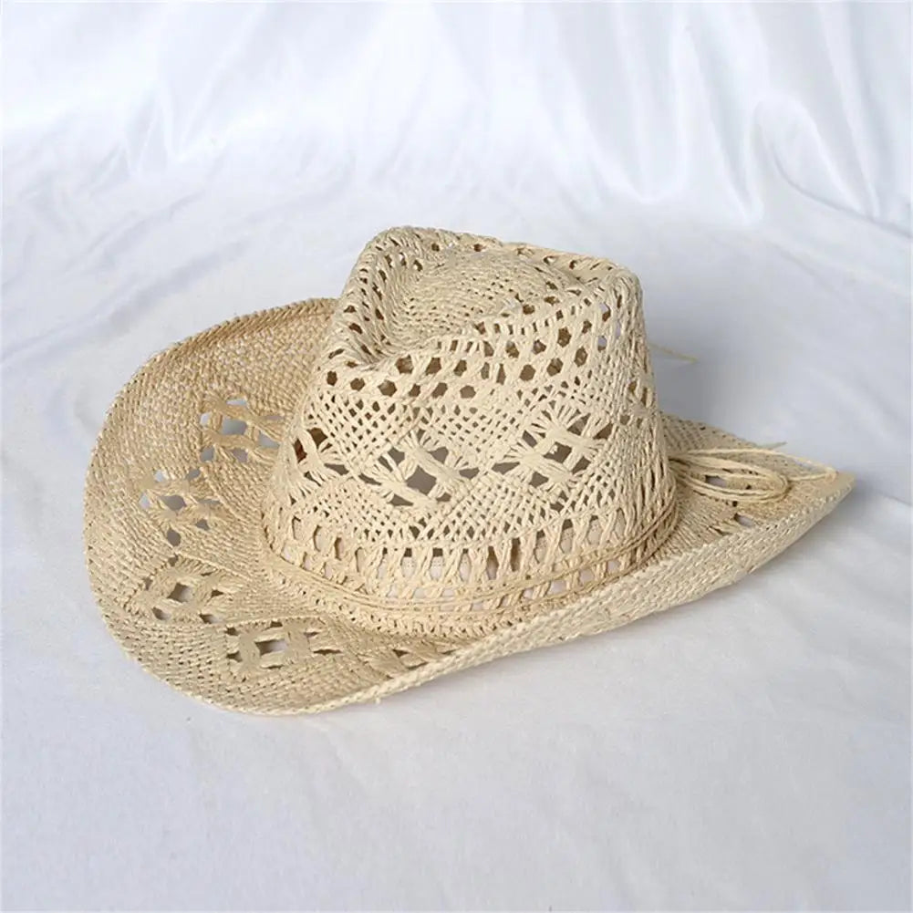 Western Cowboy Straw Hat Summer Men Women Wide Brim Beach UV Protection Fedora Sun Hat Sunscreen Hat Elegant Floppy Beach Hats