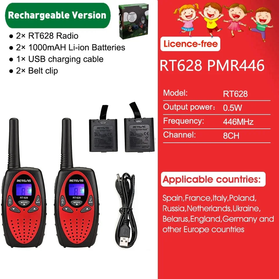 RETEVIS RT388 Walkie Talkie Children 2 Pcs Children's Radio Receiver Walkie-Talkie Kids Birthday Gift Child Toys for Boys Girls