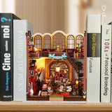 DIY book corner kit with led light 3D wooden puzzle creative bookshelf insert bookend model doll house home decoration crafts