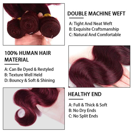 Luduna Burgundy 99j Body Wave Bundles Brazilian Red Color Human Hair Bundles 1/3/4 PCS Bundle Deals Hair Extensions Remy Weaving