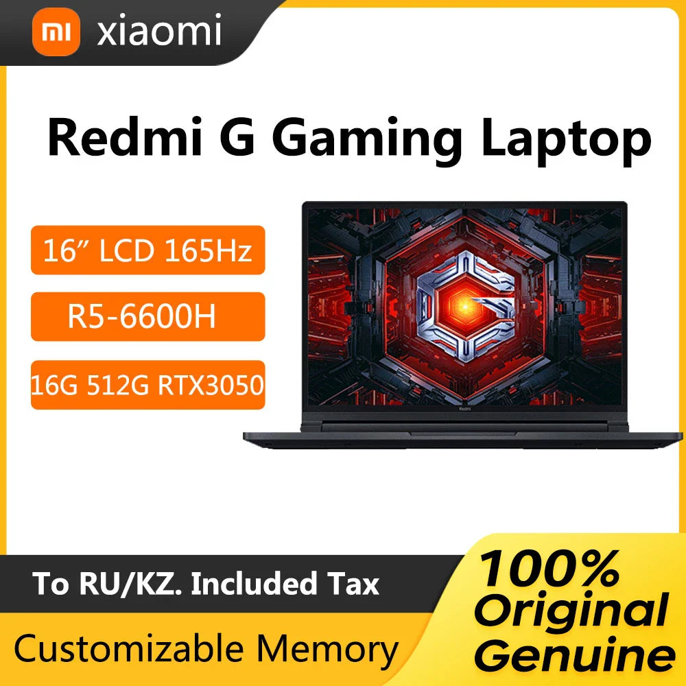 Xiaomi Redmi G Pro 2022 Gaming Laptop 16 Inch 2.5K 165Hz LCD Screen Notebook AMD Ryzen R5-6600H RTX3050 16GB DDR5 512GB Netbook