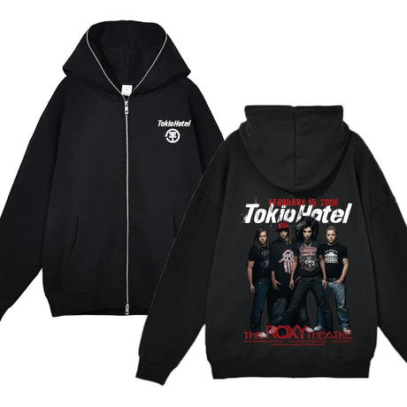 Tokio Hotel Full Zipper Hoodies Kaulitz Print Zip Up Jacket Fleece Hooded Sweatshirts Men Women Hip Hop Streetwear Y2K Cardigan