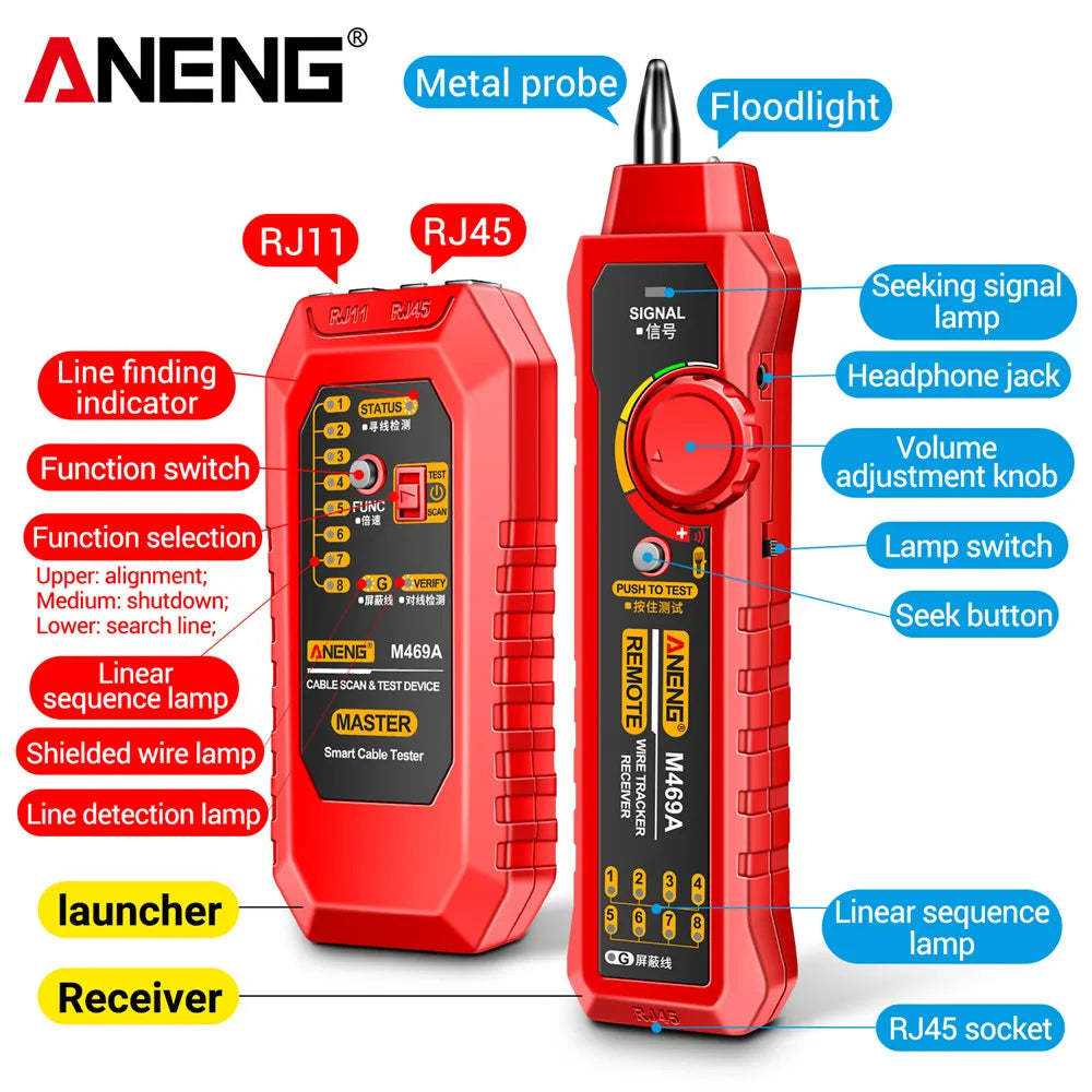 ANENG Network Cable Tracker M469A Networking Analyzer RJ45 RJ11 Telephone Line Network Wire Detector Tracker Measure Cables Tool