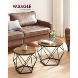 VASAGLE Small Coffee Table Set of 2, Round Coffee Table with Steel Frame, Side End Table for Living Room, Bedroom, Office, Rusti