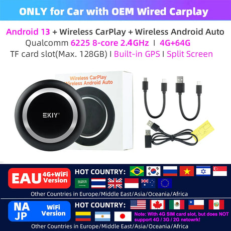 EKIY CarPlay Tv Box Android 13 4GB 64GB QCM6225 8-Core Wireless Carplay Android Auto Adapter Car Play Intelligent Systems