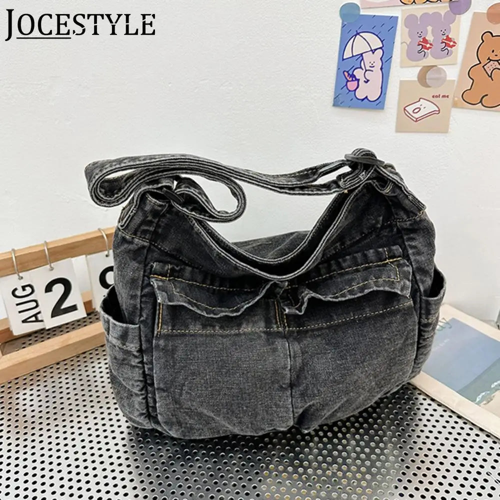 Denim Vintage Messenger Bag Retro Jeans Tote Bag Large Capacity Women Casual Satchel Bag Fashion Shoulder Bag 2023 New Handbag