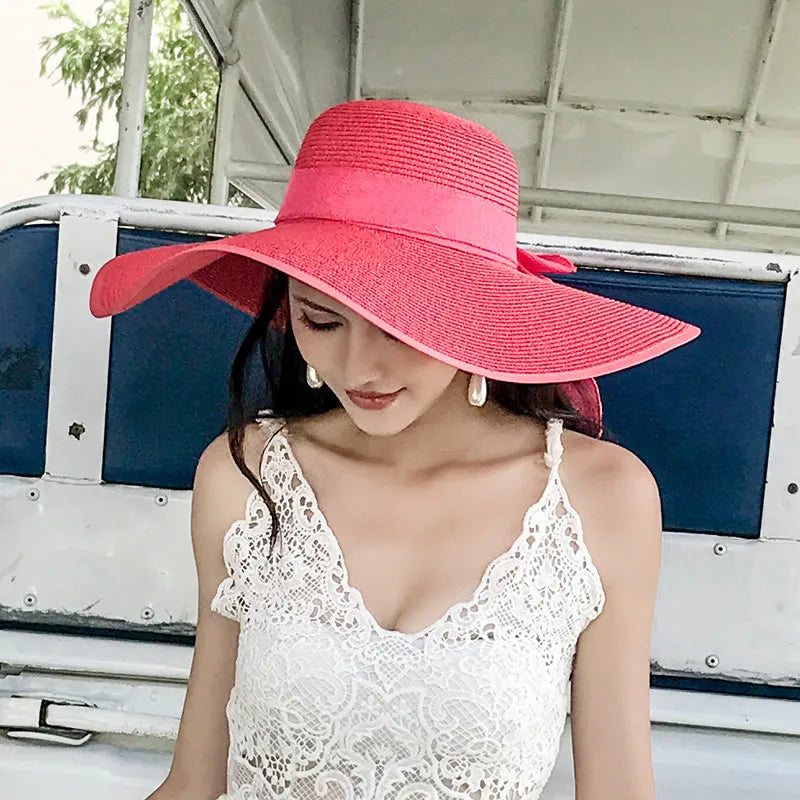 Summer Straw Hat Women's Hats Beach Holiday Visors Female Protection Big Eaves Bucket Hat Cap Women Sun Hat Panama Caps Foldable