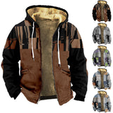 Warm Fleece Lining Jackets Men Winter Fashion Patchwork Long Sleeve Hooded Coats Autumn Mens Casual Loose Zip-up Outerwear