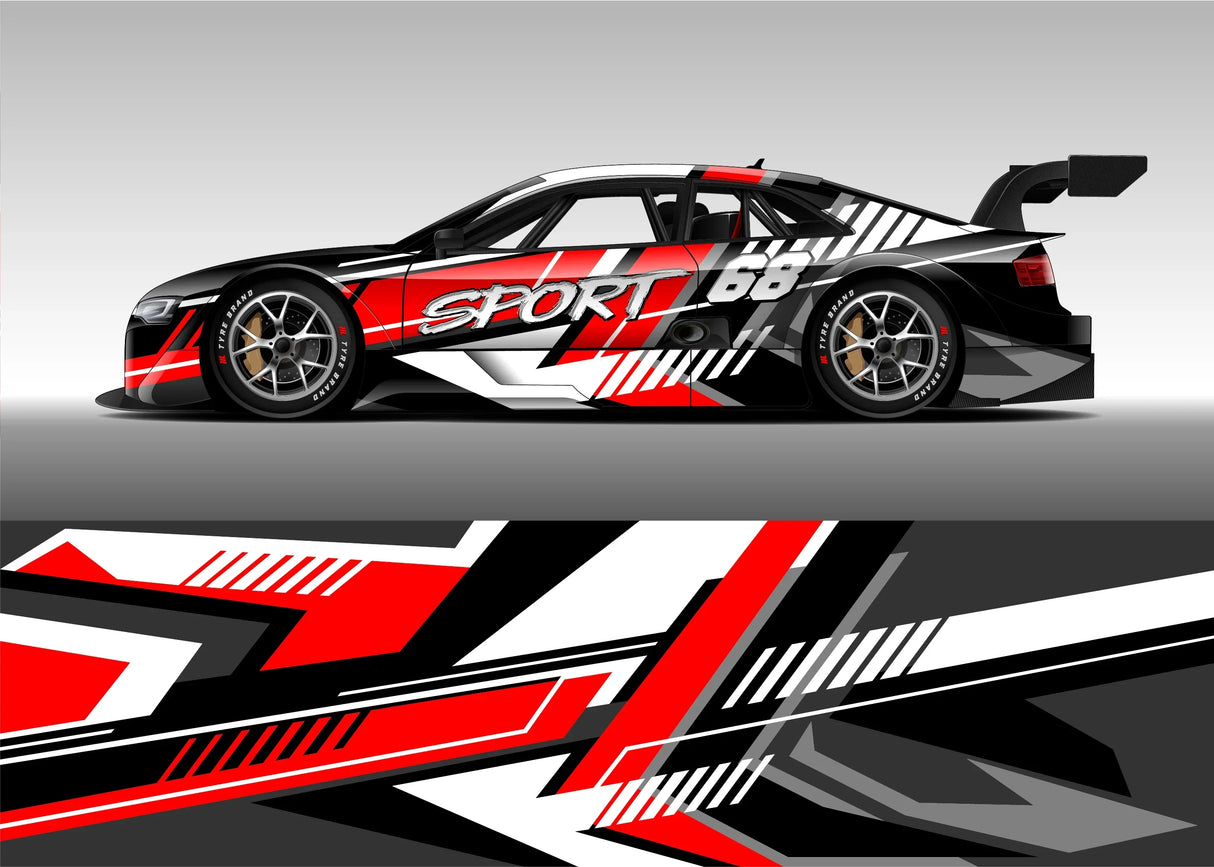 Full Body Racing Graphic Decal Vinyl Wrap Modern Design Red Retro Car Full Wrap Sticker Decorative Car Decal 300*60cm