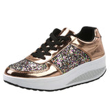 Fashion Ladies Women'S Shoes Sport Sequins Wedges Shoes Shake Silver Comfortable Sport Jogging Tennis Lace-Up Running Sneakers