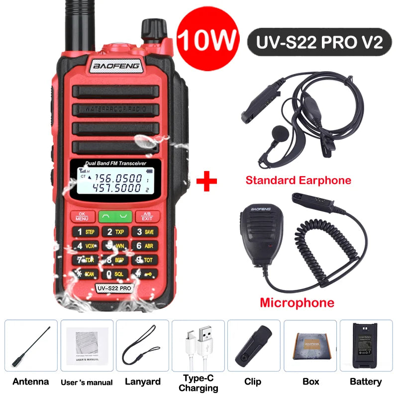 Baofeng UV S22 PRO V2 IP68 Walkie Talkie Waterproof Dual Band 136-174/400-520MHz Ham Radio Upgraded Of UV9R UV5R Pro 50KM Range