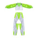 ZZL Fashion K-pop Stage Outfits for Girls Green Silver Sequin Costume Jazz Dance Hip-hop Clothes Catwalk Performance Wear