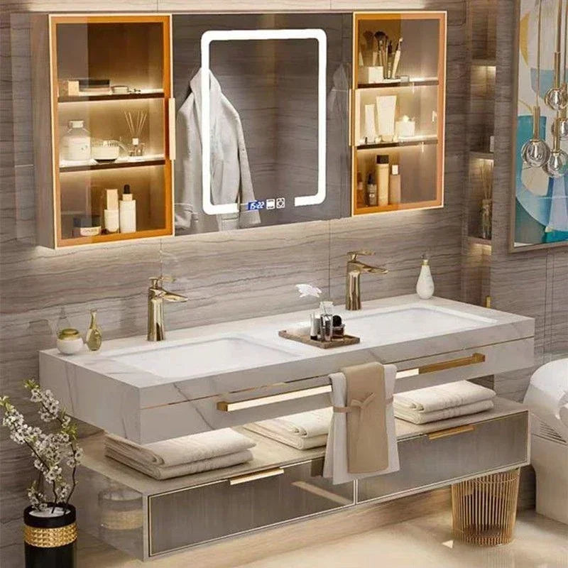 Modern Slate Bathroom Cabinet with Smart Mirror Ceramic Double Washbasin Bathroom Vanity Cabinets Under Sink Bathroom Furniture