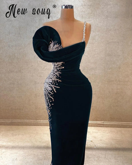 5 Designs Velvet Handmade Crystals Evening Dress for Dinner Dubai Navy Blue Long Prom Gowns Formal Wedding Party Dresses