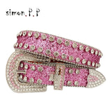 Punk Luxury Strap Diamond Belt Western Crystal Studded Belt Cowgirl Cowboy Rhinestone Belt For Women Men Jean Cinto De Strass