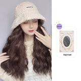 AS  Syntheti Curly hair Lamb wool fisherman hat Berets  Wig Natural Black Straight Wigs Naturally Connect Synthetic Hat Wig Adju