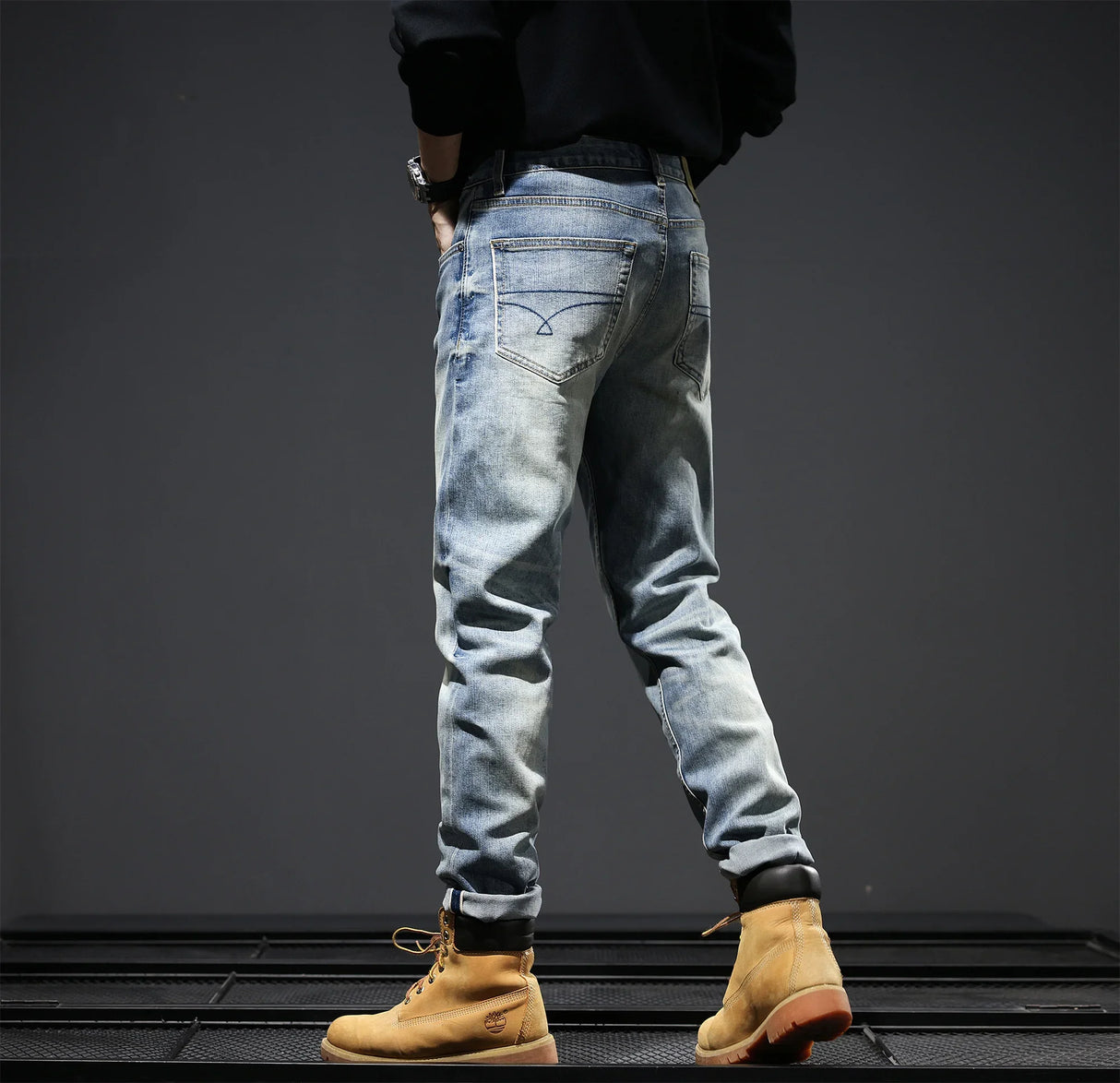 12.8oz 77% Cotton Red Selvedge Stretch Denim Men Jeans Distressed Heavy Brushed Washed Straight Pants Y2k Fashion Male Trousers