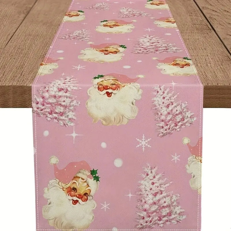 Pink Santa Claus Theme Decoration Kitchen Table Rectangular Table Runner Suitable for Family Dinner Wedding Party Accessories