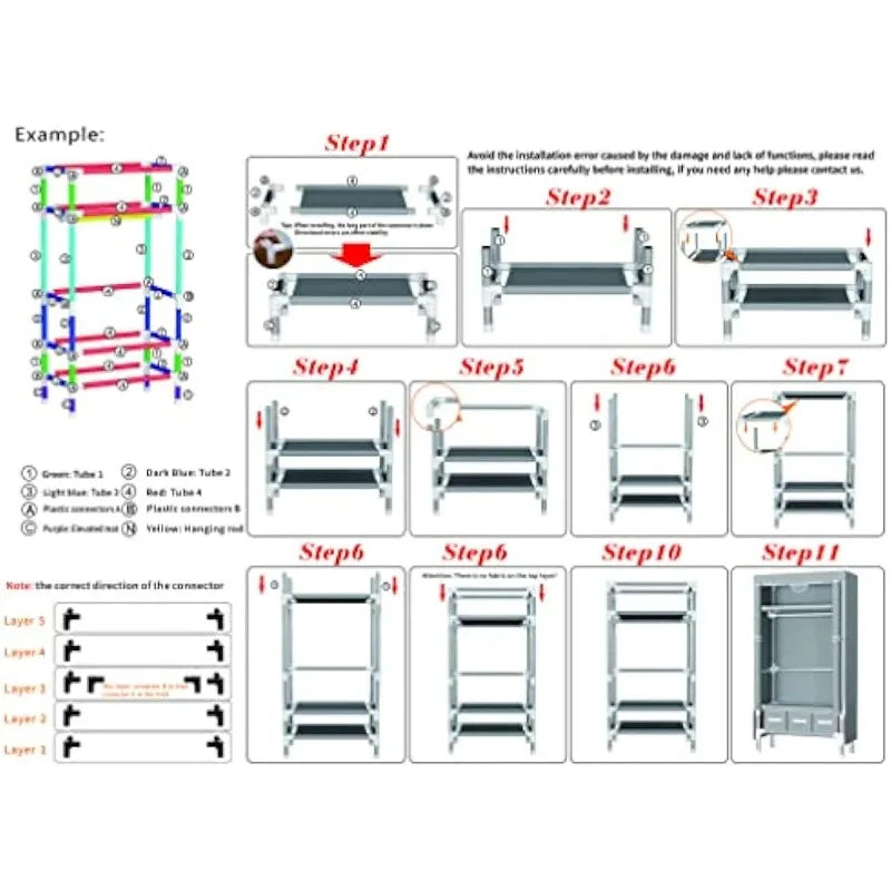 ASSICA Portable Clothes Closet Rolling Door Wardrobe with Hanging Rack Non-Woven Fabric Storage Organizer