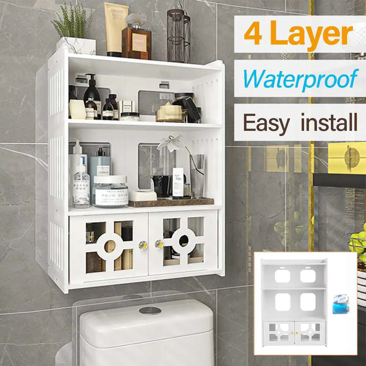 3 Layers Bathroom Cabinet Wall Mounted with Doors Storage Rack Hanging Cabinet with Shelves Kitchen storage Bedroom Storage