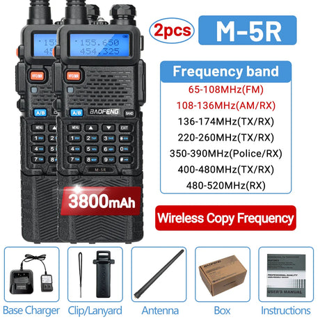 1/2PCS Baofeng M-5R Walkie Talkie Air Band 3800mAh Battery Wireless Copy Frequency Long Range AM  Ham UV-5R K5 Two Way Radio