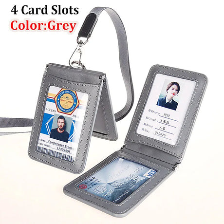 Top Grade Genuine Leather ID Badge Holder Business Cards Holders with Neck Lanyard Formal Staff Magnet Closed ID Card Name Tags