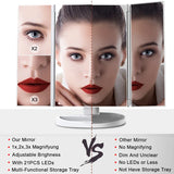 72 LED Light Vanity Mirror 1/2/3X Magnifying Cosmetic 3 Folding Makeup Mirrors 270 Rotation Stepless Dimmer Beauty Table Mirrors