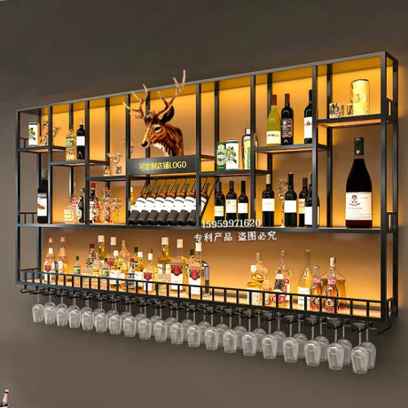 Club Hanging Wine Cabinet Shelf Whisky Liquor Display Metalic Bar Cabinet Industrial Modern Armario Para Vinos Home Furniture