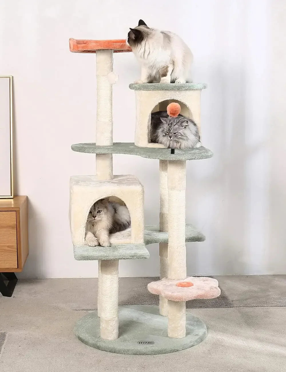 HYABi 53 Inch Flower Cat Tree Cat Apartment Plush Habitat Kitten Amusement Platform House Furniture (Large 5 Platforms)