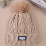 Winter Fur Pom Knitted Beanies Hat Female Plush Thicken Fleece-lined Warm Hats for Women Girl's Outdoor Woolen Thermal Gorro Cap