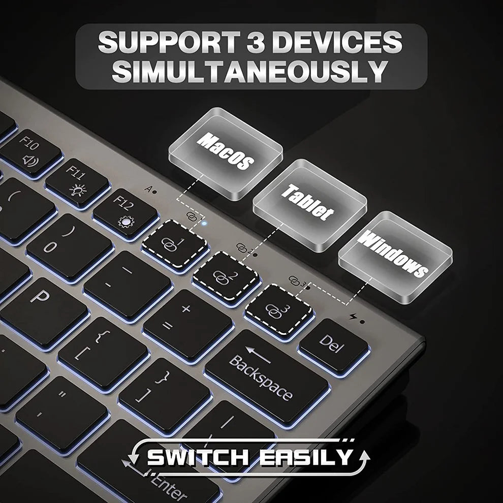 Mofi Wireless Backlit Keyboard and Mouse Combo Bluetooth 2.4G USB Rechargeable Multi-Device Keyboard Set for Windows PC Computer