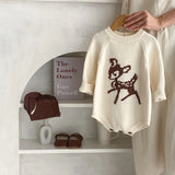 7485 Baby Knitted Bodysuit 2023 Autumn New Deer Print Baby Boy's One Piece Clothes Knitted Girl's Climbing Clothes