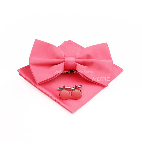 New Colorful Bowties Handkerchiefs Cufflinks Set Polyester Brooches For Men's Business Wedding Party Suit Dress Accessories Gift